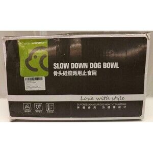 Super Design Slow Down Bowl Double Food & Water Dog Dish Purple bone Shaped